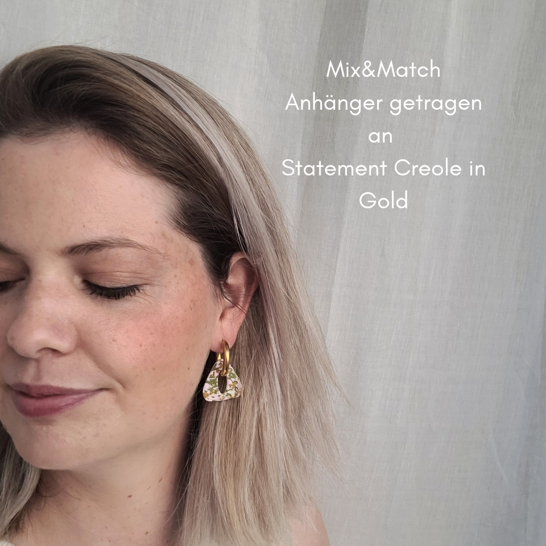Mix& Match Anhänger zum Wechseln für Creolen in Weiß mit Sprenkeln aus Rosa, Grün und Senfgelb