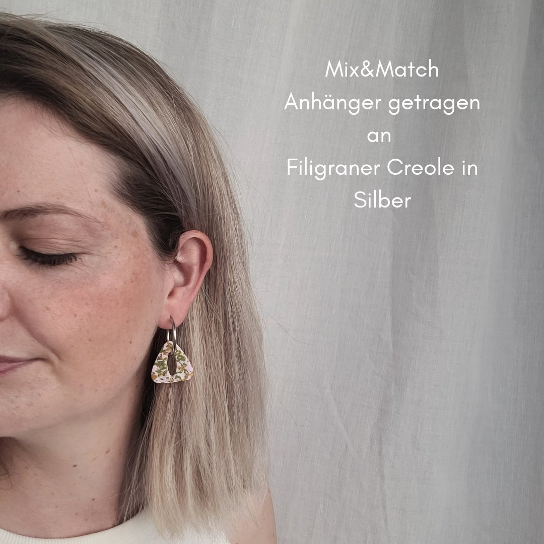 Mix& Match Anhänger zum Wechseln für Creolen in Weiß mit Sprenkeln aus Rosa, Grün und Senfgelb