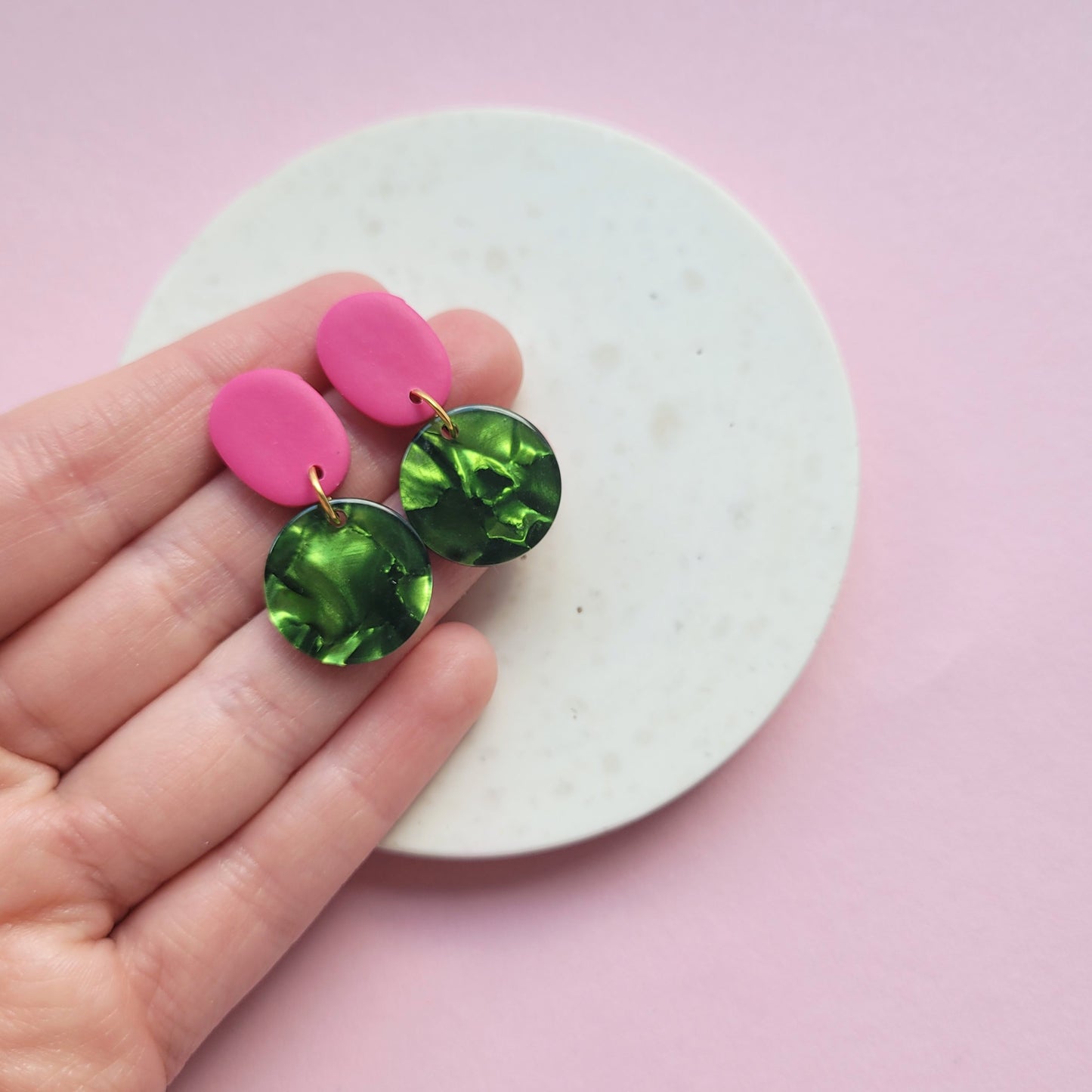 Matcha & Magenta - farbenfrohe Statementohrringe