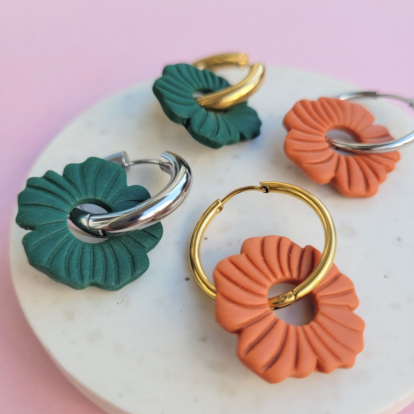 Blumen Mix&Match-Set Wechselanhänger für deine Creolen in Waldgrün und Terrakotta