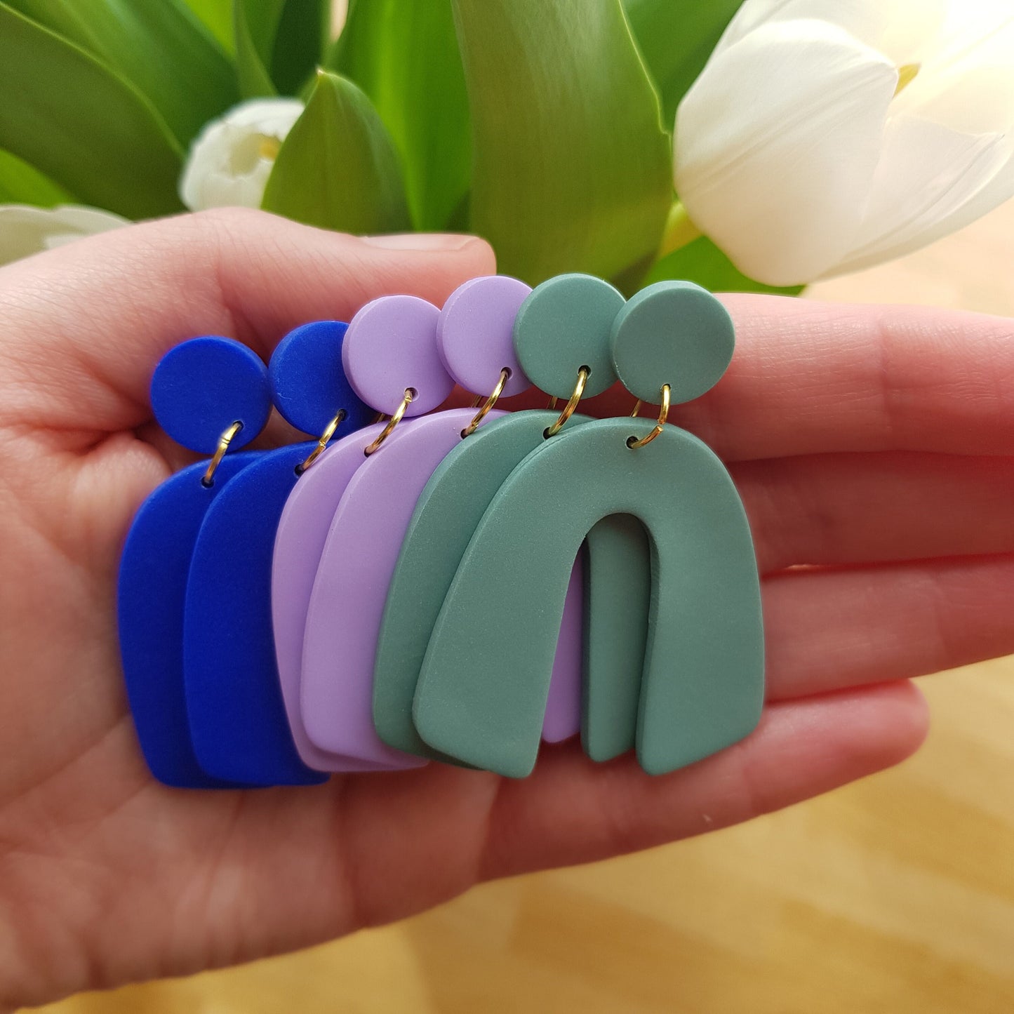 Statement-Ohrringe, Flieder, Blau und Salbei