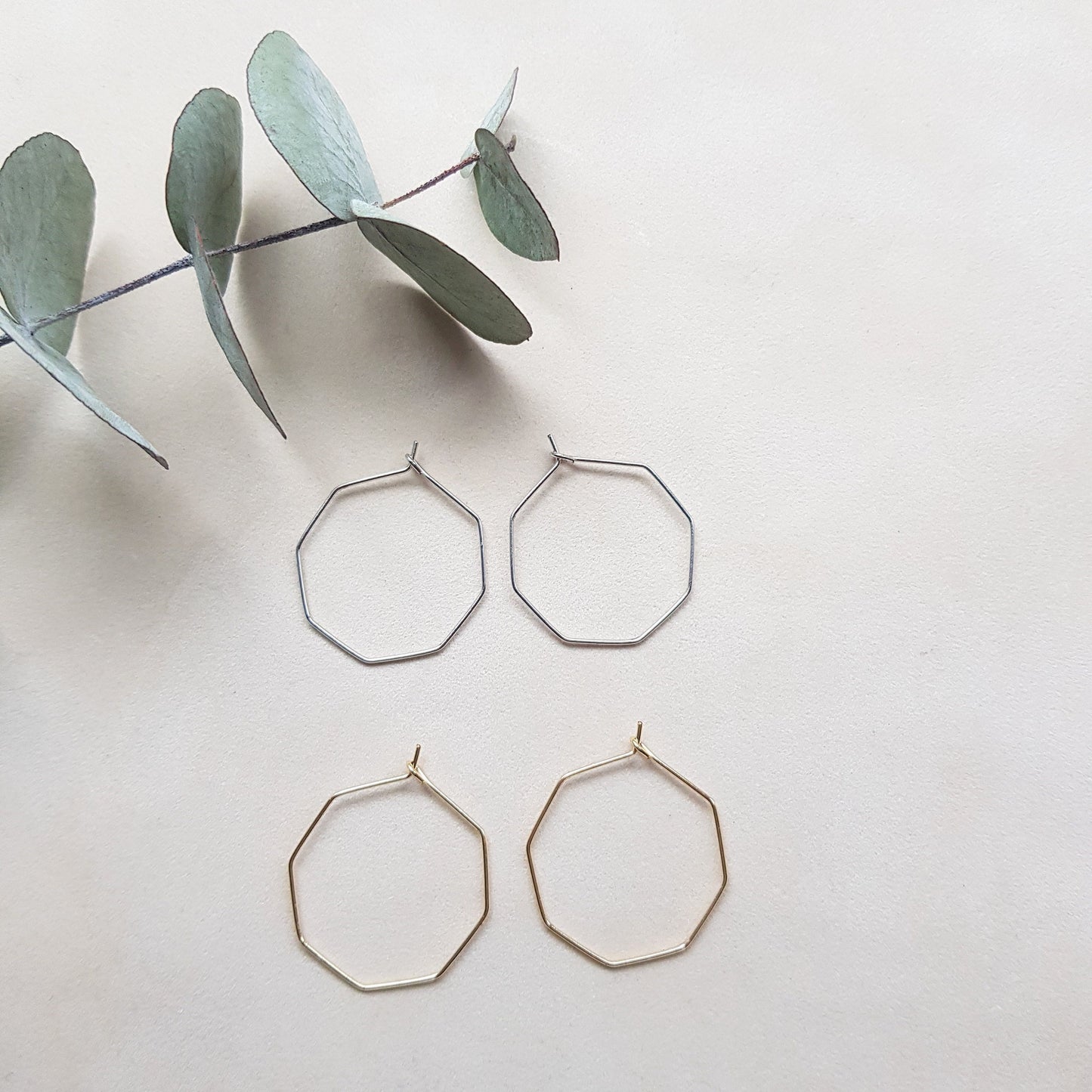 Eckige Creolen in Silber oder Gold, Hexagon, vergoldet oder rhodiniert