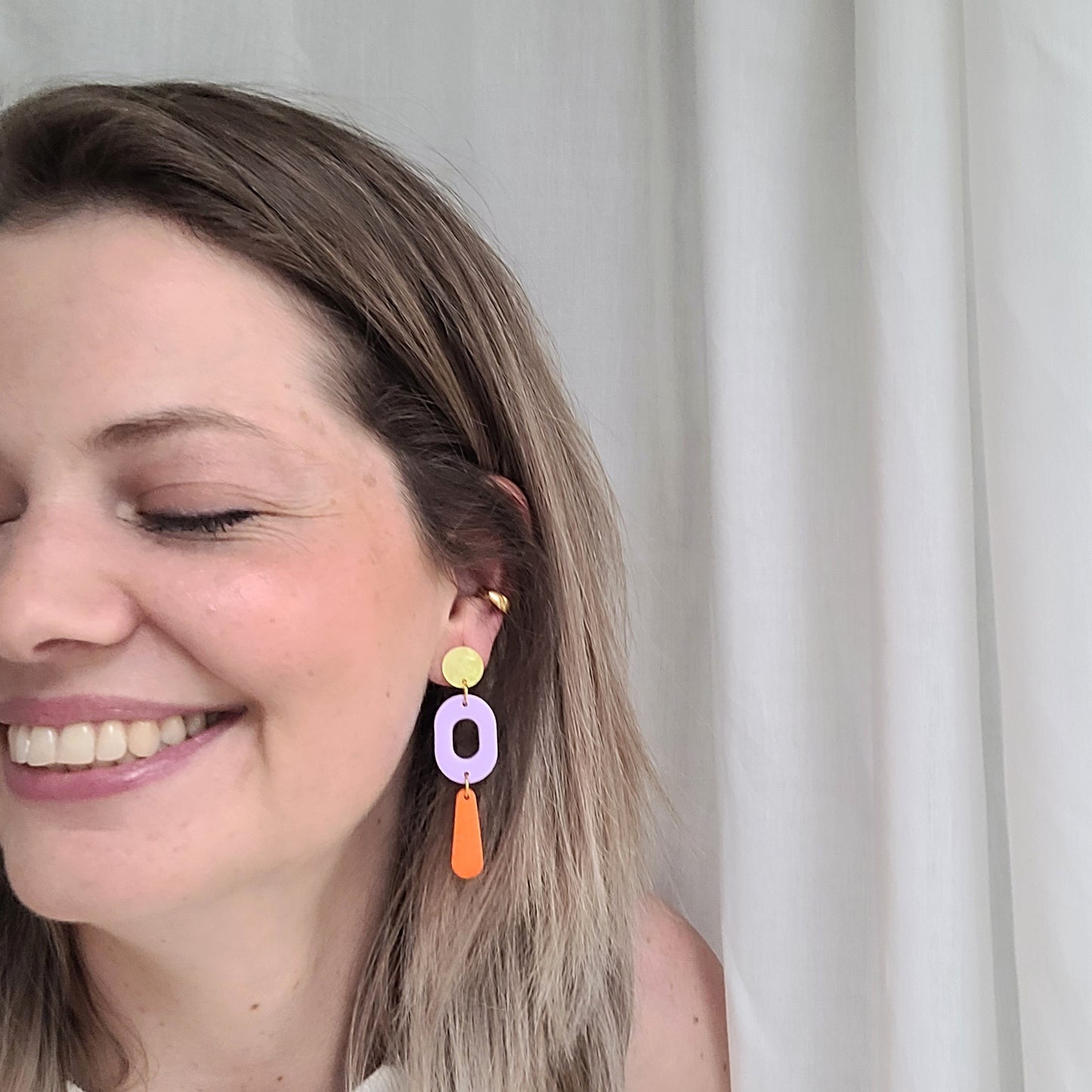 SUNNY POP – Bunte Statement-Ohrringe aus Polymer Clay & Acryl in Gelb, Flieder & Orange